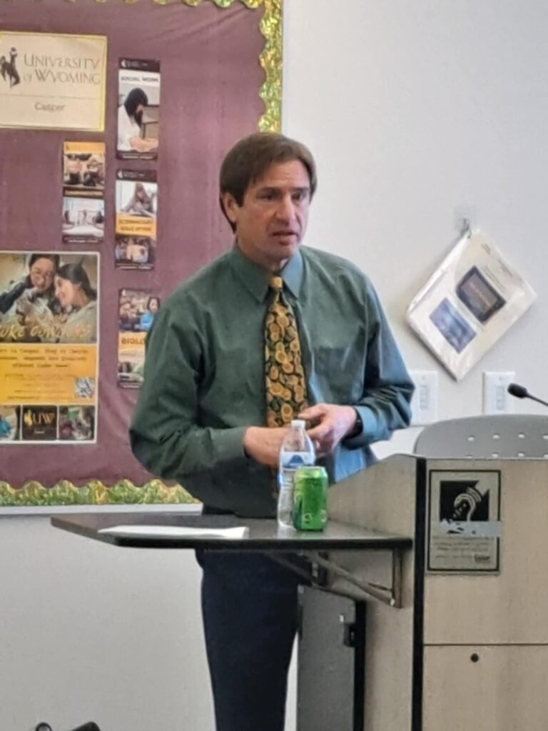 CompassionWyoming Board Member Dan Fetsco at Casper College April 9 2025 for his book preview
